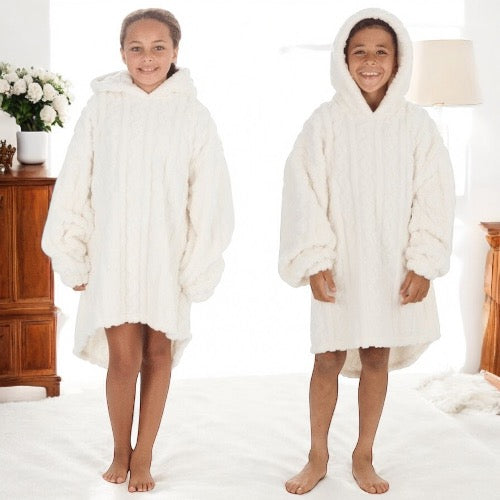 Kids Sherpa Cable Design Cream Huggable Oversized Hoodie