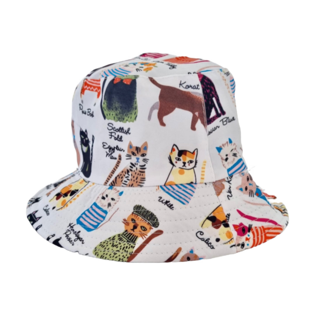 Reversible Cat Print Bucket Hat for Women and Girls | MspineappleCrafts Blue